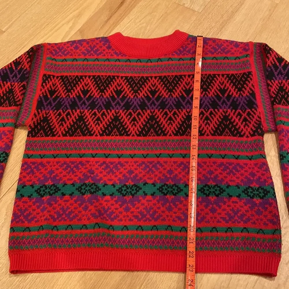 Lizwear Vintage 80s Cotton Crewneck Sweater Red striped small holiday ugly